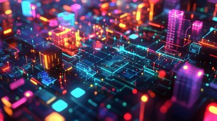 Poster - An abstracted, dynamic diorama of machine learning infrastructure, with colorful glowing servers, neural networks, and data flows that convey excitement and innovation.