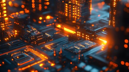 Poster - A photo of a machine learning infrastructure model where glowing cables and servers light up the scene, symbolizing the excitement of AI innovation.