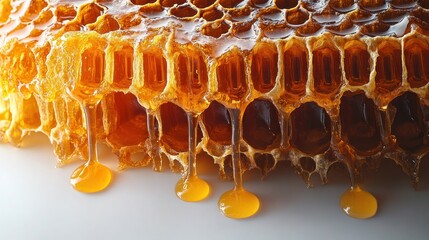 Wall Mural - Honeycomb dripping with golden honey, showcasing natural sweetness.