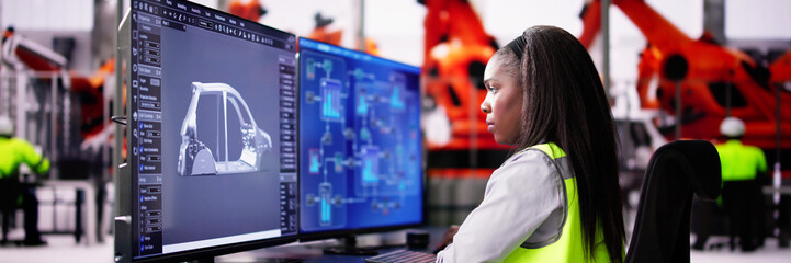 Fototapete - Industry Engineer Using Desktop PC Computer