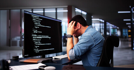 Fototapete - Coder Using Computer At Desk