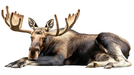 Majestic Moose Lying Down, Isolated on White Background as Transparent Image