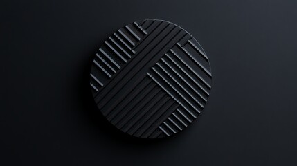 A black circular object with an intricate pattern of lines on a black background.
