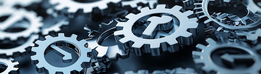 Poster - gears of an economy slowing down with a falling interest rate symbol, metaphor for economic slowdown