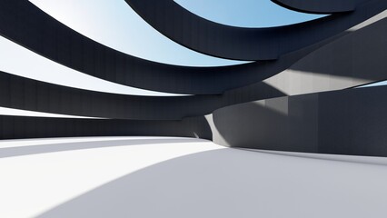 Abstract architecture background curved building 3d render