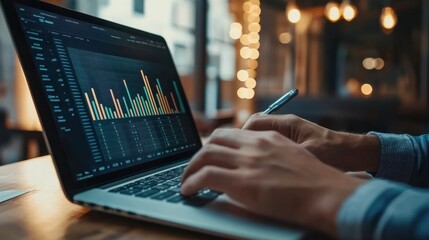 Poster - man using laptop data analysis focusing on growing sales graph business data analytics concept busin