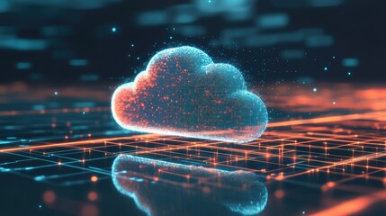 Poster - A cloud graphic with interconnecting lines representing business operations. The background features a digital grid to symbolize cloud-based innovation.