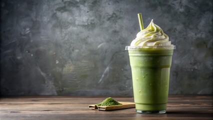 Poster - Iced matcha green tea latte frappe with copy space for text