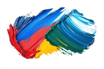 A vibrant swirl of colorful paint strokes on a white background.