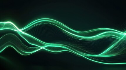 Wall Mural - Wavy green neon line digital technology background