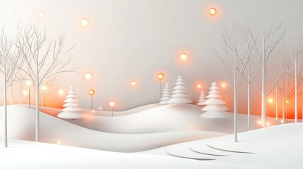 Poster - White Friday graphic with delicate snow-covered trees, subtle sale icons, and warm glowing lights, evoking a wintery, festive atmosphere.