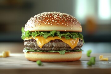 Wall Mural - Home made hamburger with lettuce and cheese  burger