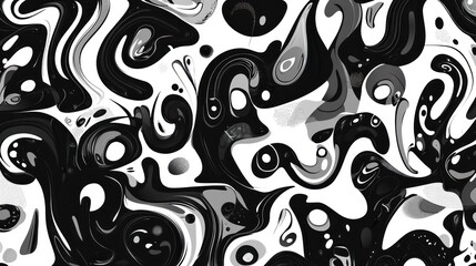 Wall Mural - Abstract black and white background with swirls and organic shapes.