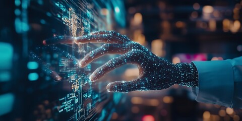 Poster - A close-up image of hands interacting with a computer, symbolizing the seamless integration of artificial intelligence and computer technology in modern society