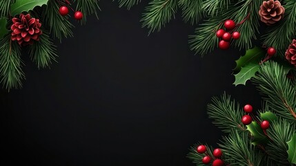Wall Mural - christmas holiday background with a christmas tree branch and text copy space. christmas frame for y