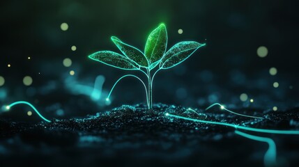 A plant is growing in a field of data