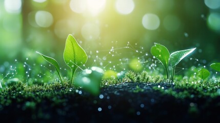 Wall Mural - A close up of green leaves with water droplets on them