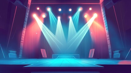 Wall Mural - Empty stage with blue and red lights.