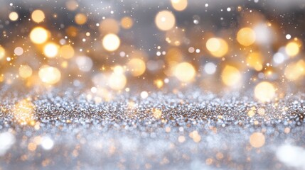 silver and golden christmas particles and sprinkles for a holiday celebration like christmas or new year. shiny white lights. wallpaper background for ads or gifts wrap and web design. Generative AI