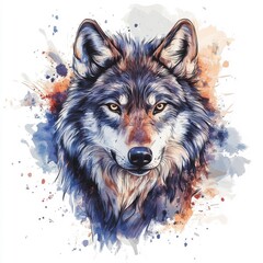  Watercolor style illustration of a wolf, with soft and flowing brushstrokes.