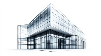 Leinwandbilder - Building with modern architectural design featuring sleek glass panels and minimalist lines isolated on a white background showing the front and side view