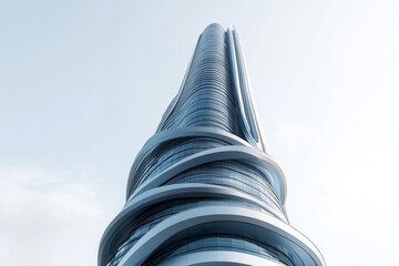 Poster - Detailed 3D rendering of a futuristic skyscraper, showcasing sleek design elements, isolated on white background