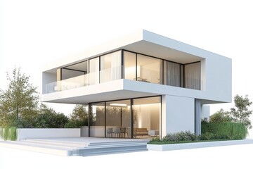 Poster - Minimalist single-family house with clean lines and a flat roof isolated on a white background