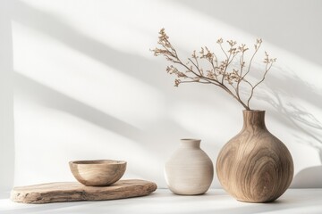 Leinwandbilder - Sustainable eco-minimalist interior, neutral colors and natural materials, on solid white background, single object