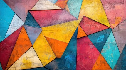 Wall Mural - Abstract geometric colorful wall painting.