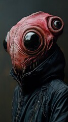 Wall Mural - Surreal Portrait of a Creature in a Hooded Jacket