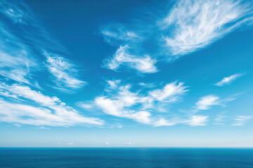 Poster - Cirrus clouds in the azure sky above a ocean