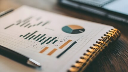 Wall Mural - Open Notebook with Financial Graph and Pen Symbolizing Business Analysis and Future Planning