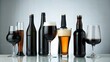 © logonv - Variety of Alcoholic Beverages in Different Glasses and Bottles on a White Background