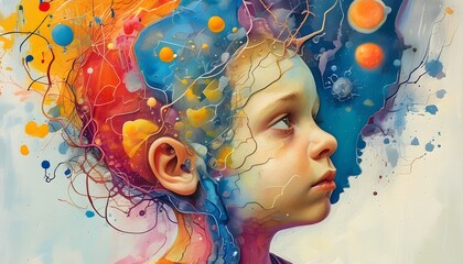 Wall Mural - Inner Worlds Unveiled: A Childs Vibrant Expression of Autism Through Chaotic Lines and Colors