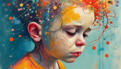 Wall Mural - Inner Worlds Unveiled: A Childs Vibrant Expression of Autism Through Chaotic Lines and Colors