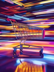 Poster - abstract futuristic background with digital shoping cart