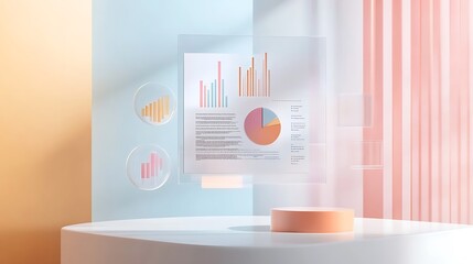 Poster - Holographic Display with Charts and Graphs in a Pastel Color Scheme