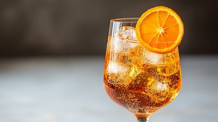 A refreshing Aperol Spritz cocktail in a wine glass, vibrant orange liquid with an orange wheel garnish, against a white background, bright and clean lighting, summer vibes.  --ar 16:9 --no logo