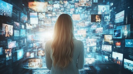 Poster - Caucasian Woman Engaging with Animated Metaverse Content: Exploring Big Data and Social Media