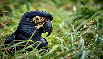 Canvas Print - Blackish Cinclodes Camouflaged Amongst Falkland Islands Grassland