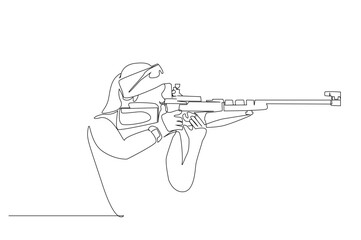 Wall Mural - biathlon woman professional athlete ski gun shot target sport one line art design vector