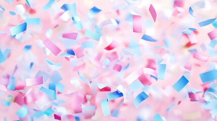 Canvas Print - Pink and Blue Confetti Falling on a Pink Background.