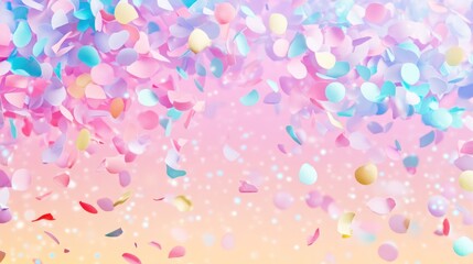 Canvas Print - Abstract pastel confetti falling on a pink background.