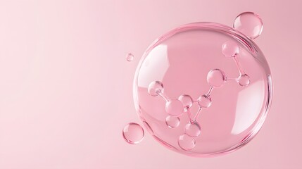 abstract pink liquid droplets with molecular structure