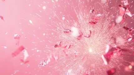Canvas Print - Pink and white confetti explosion on a pink background.