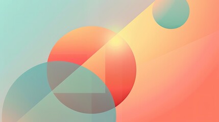 Poster - Minimalistic coral and sky blue shapes with glowing edges create a summer wallpaper