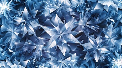 Canvas Print - Rich indigo and frosted silver snowflake shapes with glowing edges create a sophisticated winter backdrop