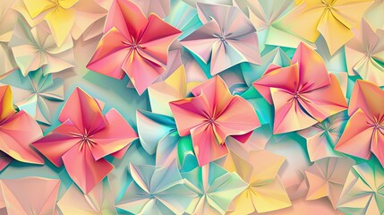 Wall Mural - Bright pink aqua and yellow triangles with petal-like patterns create a lively spring wallpaper