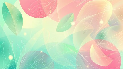 Wall Mural - Bright pink mint and yellow leaf-inspired designs with swirling lines capture the lively energy of spring