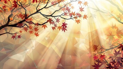 Wall Mural - Serene autumn wallpaper with multicolored leaves and angular branches against soft light